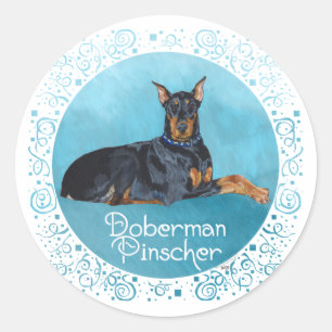 Zwarte Dobermann Pinscher Ronde Sticker