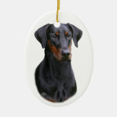 Zwarte Dobermann Pinscher-sieroren Keramisch Ornament (Voorkant)