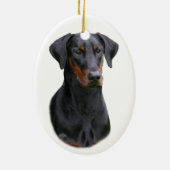 Zwarte Dobermann Pinscher-sieroren Keramisch Ornament (Achterkant)