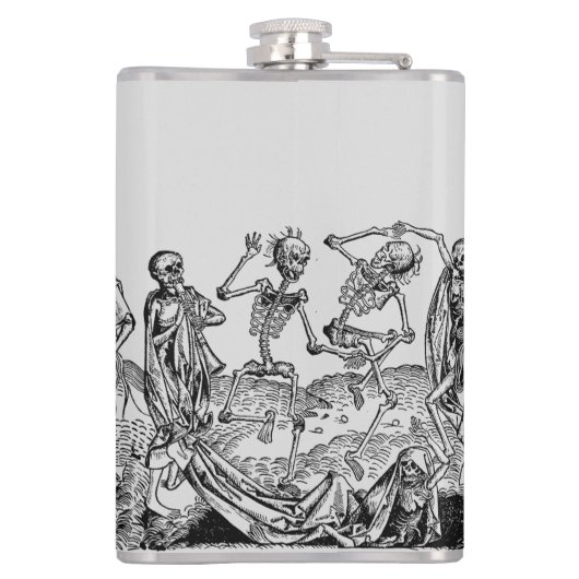 Zwarte dodendansende skeletten Gothic Macabre Heupfles (Achterkant)