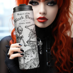 Zwarte dodendansende skeletten Gothic Macabre Thermosbeker