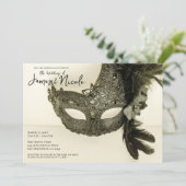 zwarte doder Masquerade Masker Tan Wedding Kaart (Staand voorkant)
