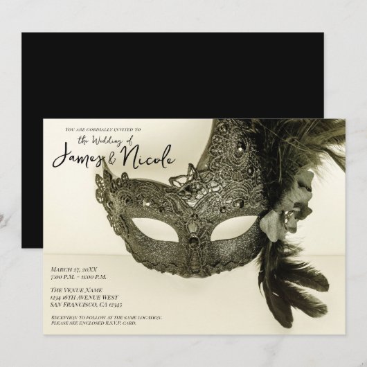 zwarte doder Masquerade Masker Tan Wedding Kaart (Voorkant / Achterkant)