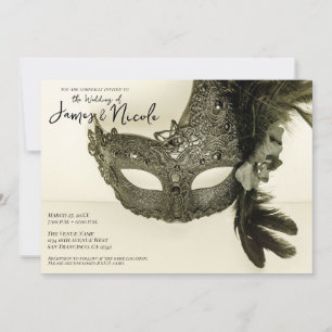 zwarte doder Masquerade Masker Tan Wedding Kaart