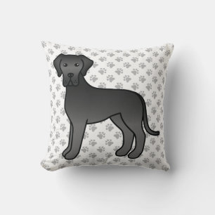 Zwarte Dog Argwan Cute Cartoon Hond & Pootjes Kussen
