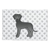 Zwarte Dog Argwan Cute Cartoon Hond & Pootjes Kussensloop (Achterkant)