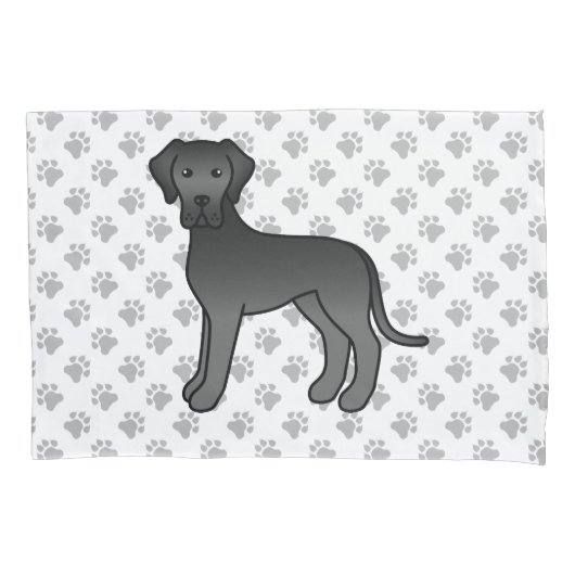 Zwarte Dog Argwan Cute Cartoon Hond & Pootjes Kussensloop (Voorkant)