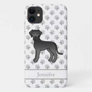 Zwarte Dog Cute Cartoon Hond & Naam Case-Mate iPhone Case
