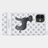 Zwarte Dog Cute Cartoon Hond & Naam Case-Mate iPhone Case (Achterkant (horizontaal))