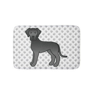 Zwarte Dog Cute Cartoon Hond & Pootafdrukken Badmat