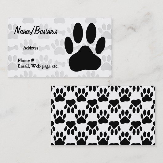 Zwarte Dog Paw Print en Botten Custom Visitekaartje (Voorkant / Achterkant)