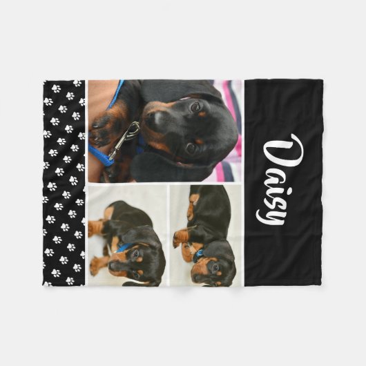 Zwarte dog Pet Lover foto Collage Pawprint Fleece Deken (Voorkant (Horizontaal))