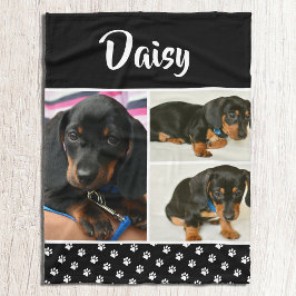 Zwarte dog Pet Lover foto Collage Pawprint Fleece Deken