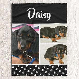 Zwarte dog Pet Lover foto Collage Pawprint Fleece Deken