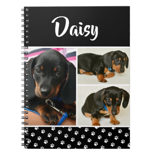 Zwarte dog Pet Lover foto Collage Pawprint Notitieboek (Voorkant)