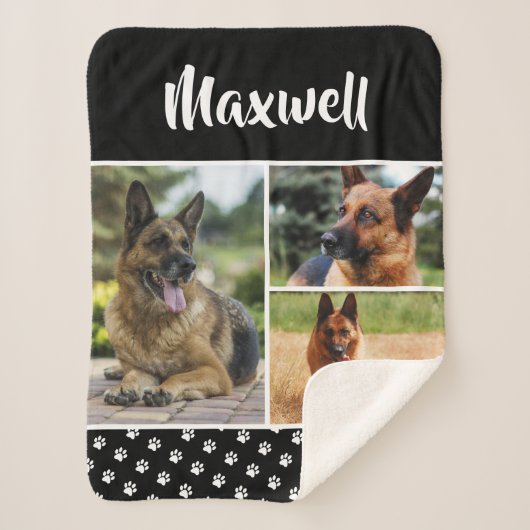 Zwarte dog Pet Lover foto Collage Pawprint Sherpa Deken (Voorkant)