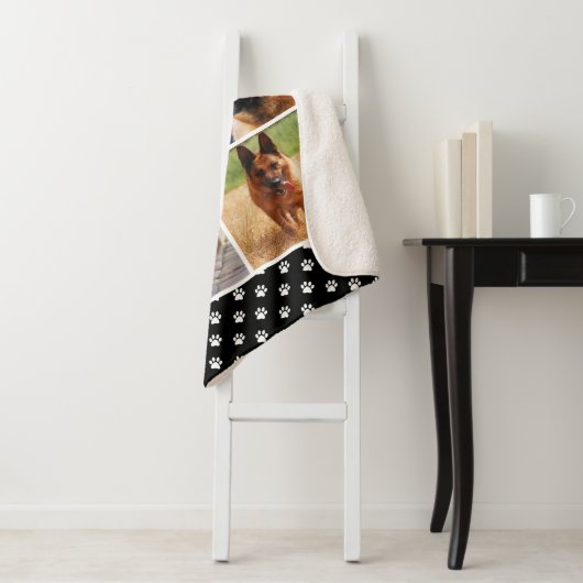 Zwarte dog Pet Lover foto Collage Pawprint Sherpa Deken (In situ)