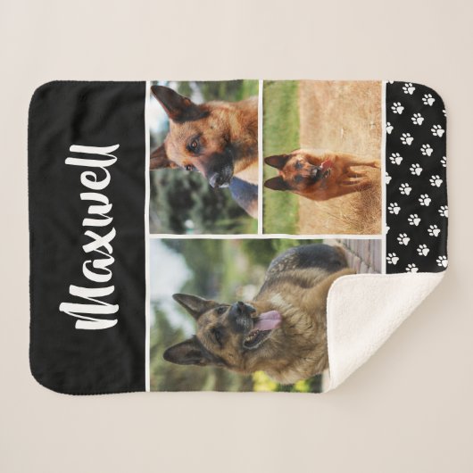 Zwarte dog Pet Lover foto Collage Pawprint Sherpa Deken (Voorkant (horizontaal))
