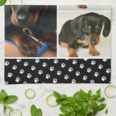 Zwarte dog Pet Lover foto Collage Pawprint Theedoek (Gevouwen)