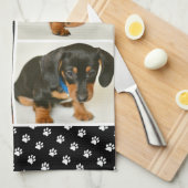 Zwarte dog Pet Lover foto Collage Pawprint Theedoek (Quarter Fold)