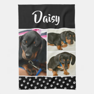 Zwarte dog Pet Lover foto Collage Pawprint Theedoek