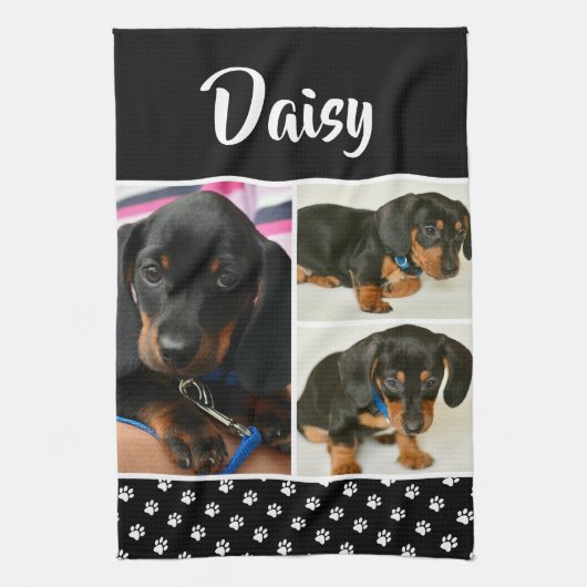 Zwarte dog Pet Lover foto Collage Pawprint Theedoek (Verticaal)