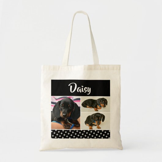 Zwarte dog Pet Lover foto Collage Pawprint Tote Bag (Voorkant)