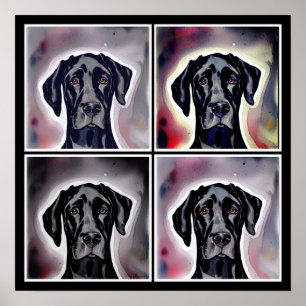 Zwarte Dog Watercolor Abstracte Kunst Poster