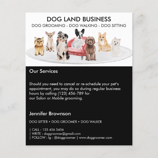 Zwarte Dogs groomer Sitter Walker Pet Service Offe Flyer (Achterkant)