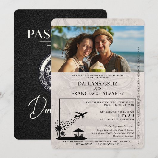 Zwarte Dominicaanse Republiek Paspoort Huwelijk Kaart (Voorkant / Achterkant)
