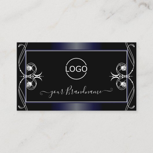 Zwarte, donkerblauwe,  mousserende diamanten toevo visitekaartje (Voorkant)