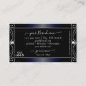 Zwarte, donkerblauwe,  mousserende diamanten toevo visitekaartje (Achterkant)