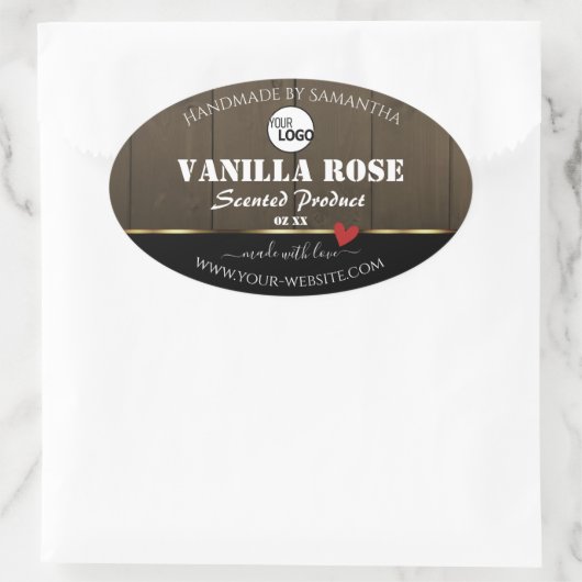 Zwarte donkerbruine houten korrels Logo Ovale Sticker (Tas)