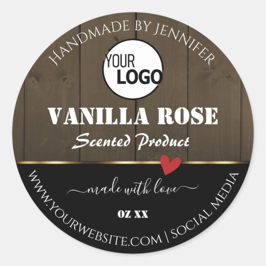 Zwarte donkerbruine houten korrels Logo Ronde Sticker (Voorkant)