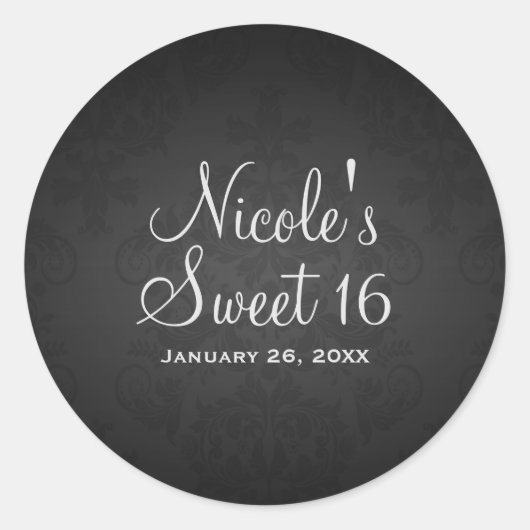 Zwarte Donkere Damask Weddenschap Birthday Party F Ronde Sticker (Voorkant)