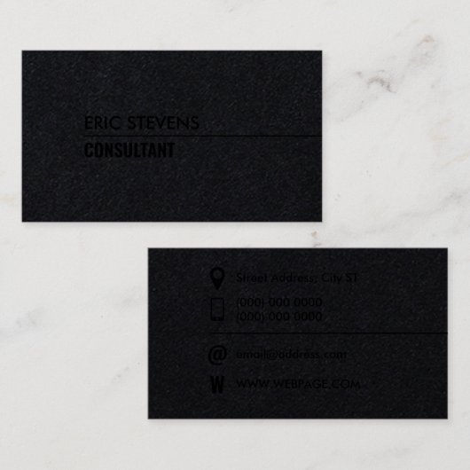 Zwarte, donkere, minimalistische stijl visitekaartje (Voorkant / Achterkant)