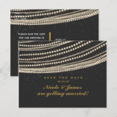 Zwarte donkere nachthemel & slingerlichten Save Th Aankondigingskaart (Voorkant / Achterkant)