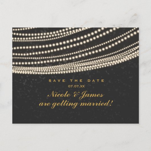 Zwarte donkere nachthemel & slingerlichten Save Th Aankondigingskaart (Voorkant)