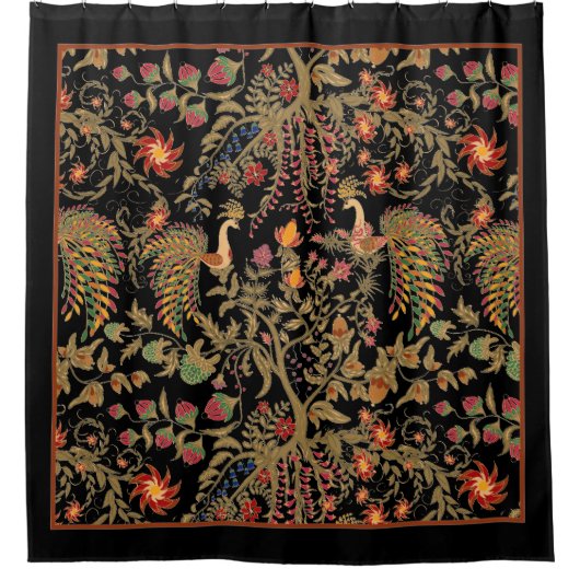 Zwarte, donkere vogels bloemen bloemen, bosfee douchegordijn (Voorkant)