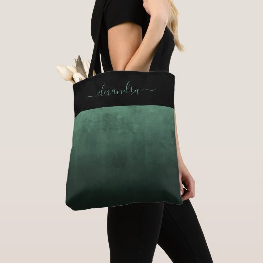 Zwarte Donkergroene ombre rustige elegant op maat Tote Bag (Dichtbij)