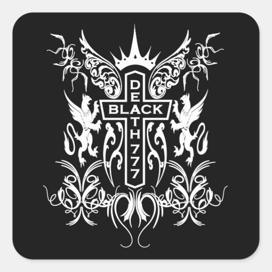 Zwarte Dood 777 - Kruis Vierkante Sticker (Voorkant)