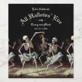 Zwarte Dood Dansende Skeletten Halloween Wijn Etiket (Enkel label)