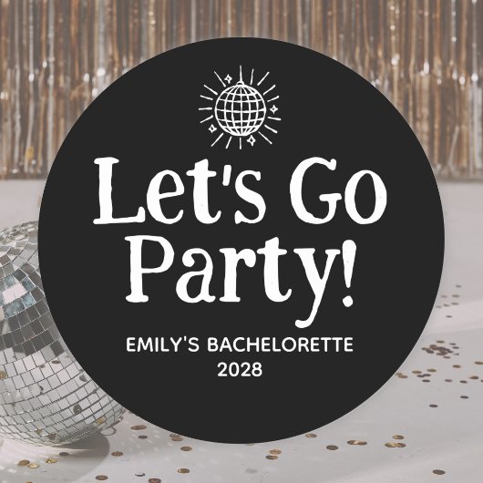 Zwarte Doodle Disco Bal Bachlorette Feest Clas Ronde Sticker