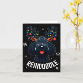 Zwarte Doodle Hond Reindoodle Rendier Doodle Kerst Kaart (Gele Bloem)