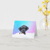 Zwarte Doodle Puppy Kaart (Gele Bloem)
