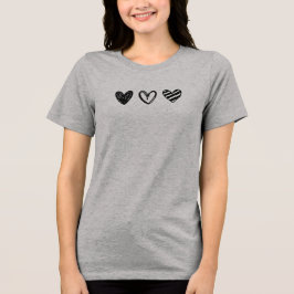 Zwarte Doodle-Stijl Valentijnsdag Schets Harten  Tri-Blend Shirt
