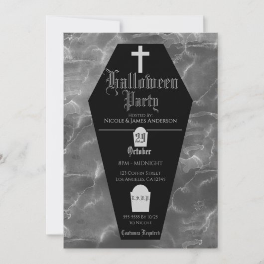Zwarte doodskist grafsteen gotische Halloween Part Kaart (Voorkant)