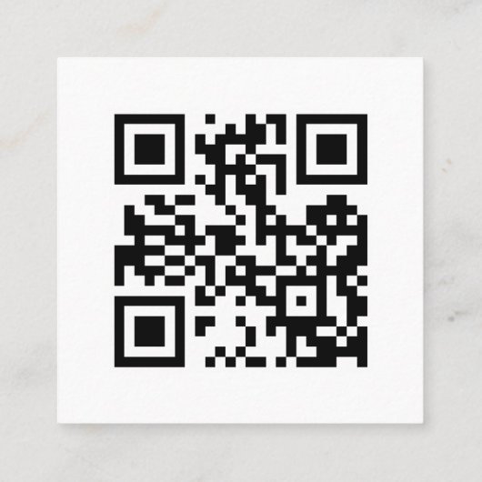 Zwarte doopvont, qr code en symbolen op witte acht vierkante visitekaartje (Achterkant)