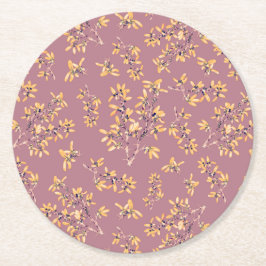 Zwarte doorn takken paars geel ronde kartonnen onderzetter