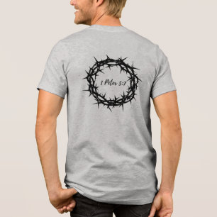 Zwarte Doornenkroon met Bijbelvers 1 Petrus 5:7 Tri-Blend Shirt